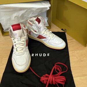 Rhude Rhecess High-top Leather White Red Sneakers Size 7